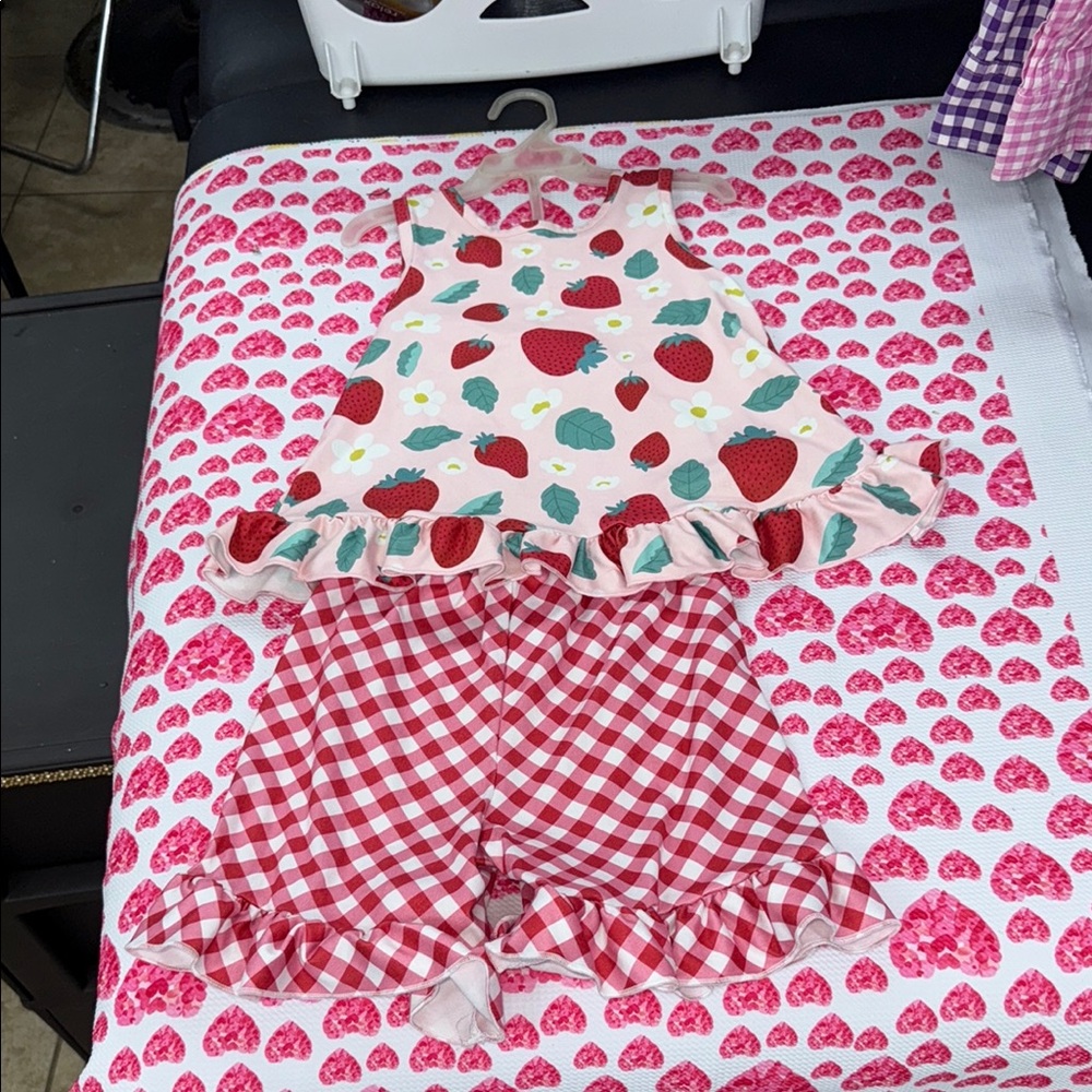 Strawberry Print Dress with Gingham Shorts